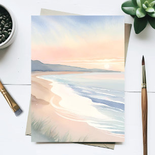 Postal Pintura en acuarela pastel de la orilla del océano