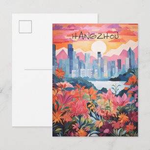 Postal Pintura estética de la ciudad de viaje de Hangzhou