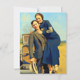 Postal Pintura Falsa Bonnie Parker Clyde Barrow 1933