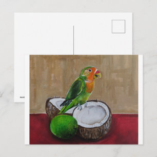 Postal Pintura Fiesta Tropical de Lovebird por Alfred Fox