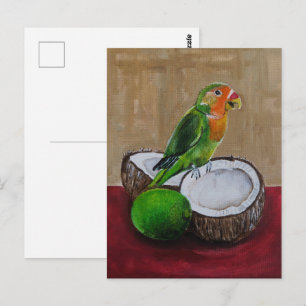 Postal Pintura Fiesta Tropical de Lovebird por Alfred Fox