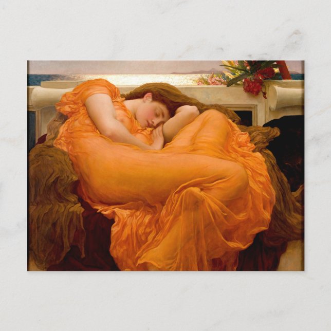Postal Pintura Flamante De Junio De Frederic Leighton (Anverso)