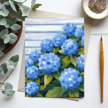Pintura floral de hortensias azules arbustos