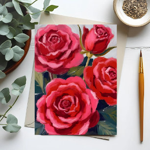 Postal Pintura floral de rosas rojas