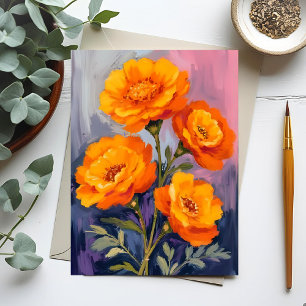 Postal Pintura floral en acuarela de flores de caléndula 
