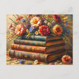Postal Pintura Floral Vintage Bookstack