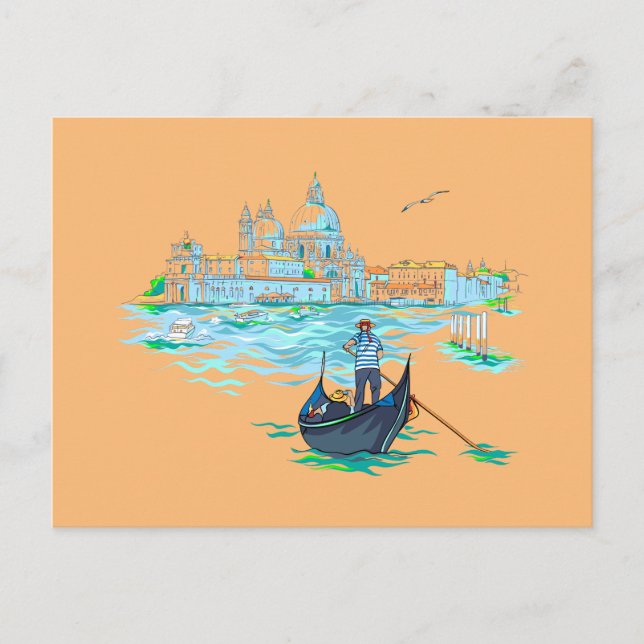 Postal Pintura gondolier de Venecia (Anverso)