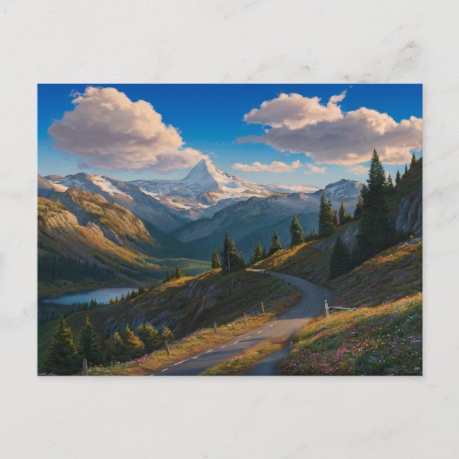 Postal Pintura hiperrealista de aceite de montaña (Anverso)