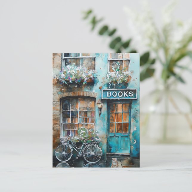 Postal Pintura ideal de librería acuarela (Anverso de pie)