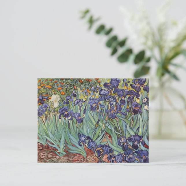 Postal Pintura impresionista de Van Gogh Irises (Anverso de pie)