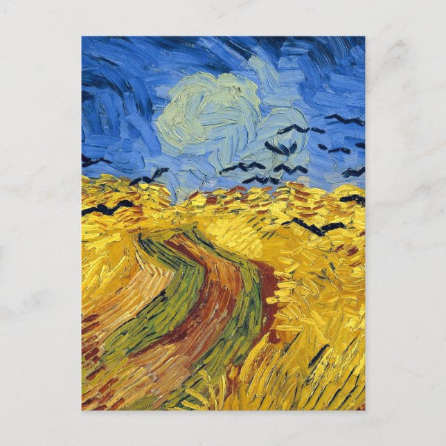 Postal Pintura impresionista de Van Gogh Wheat Fields (Anverso)