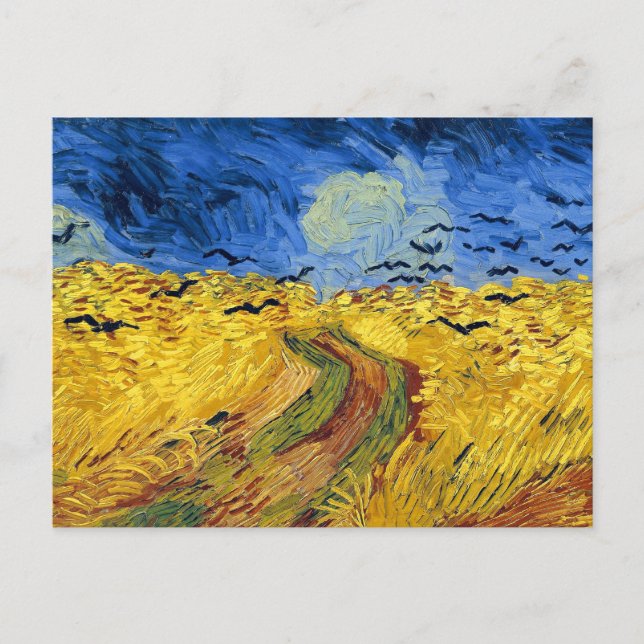Postal Pintura impresionista de Van Gogh Wheat Fields (Anverso)
