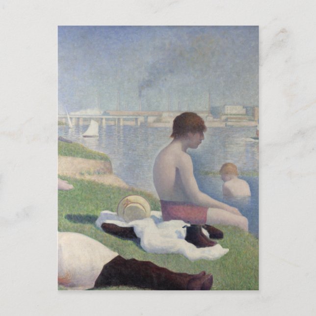 Postal Pintura impresionista del Bathers Georges Seurat N (Anverso)