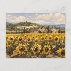 Postal Pintura impresionista del campo del girasol