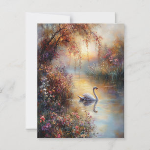 Postal Pintura impresionista rusa de los cisnes