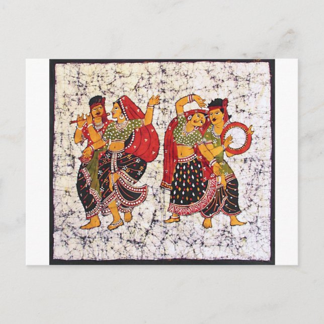 POSTAL PINTURA INDIA VIBRANTE CLÁSICA DEL BATIK (Anverso)