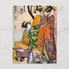Postal Pintura japonesa antigua con geisha