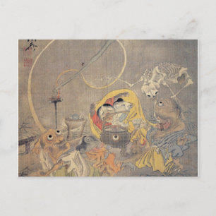Postal Pintura japonesa antigua extraña de demonios