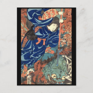 Postal Pintura japonesa de Samurai c. Años 1800
