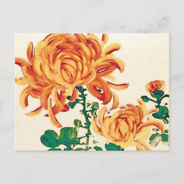 Postal Pintura japonesa vintage de crisantemos (Anverso)