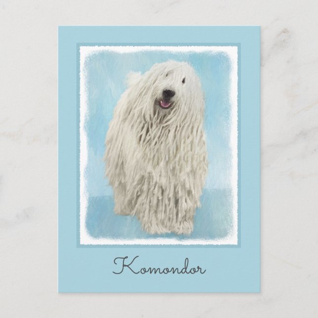Postal Pintura Komondor - Arte Perro Original Cuto (Anverso)