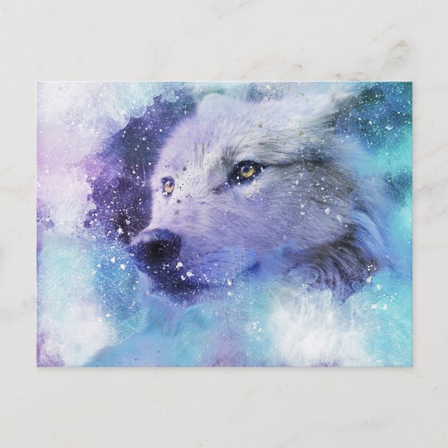 Postal Pintura mágica de animales con espíritu de lobo bl (Anverso)