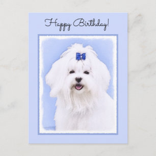 Postal Pintura maltesa - Arte de perro original muy lindo