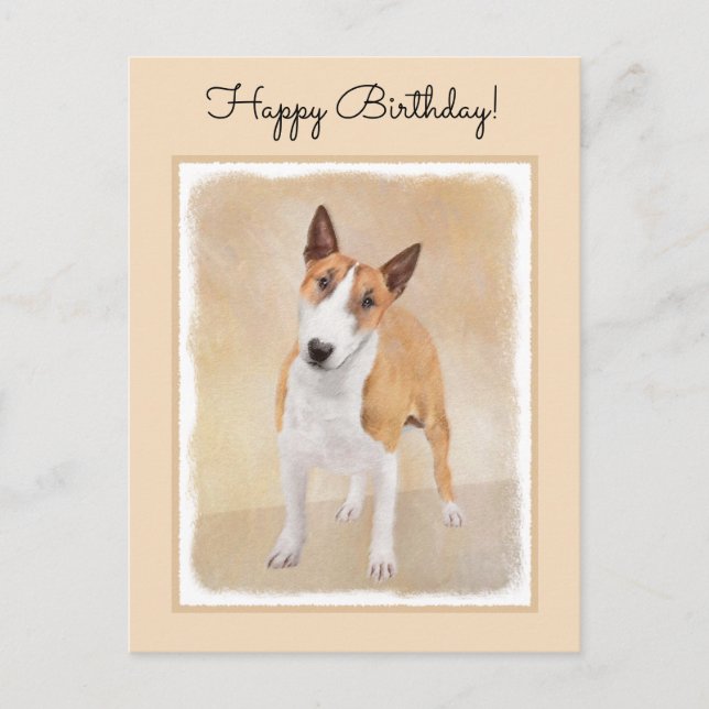 Postal Pintura Miniatura de Bull Terrier - Cute Original  (Anverso)