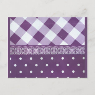 Postal Pintura morada de damasco floral de punto de polka