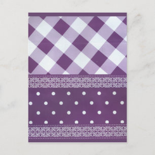 Postal Pintura morada de damasco floral de punto de polka
