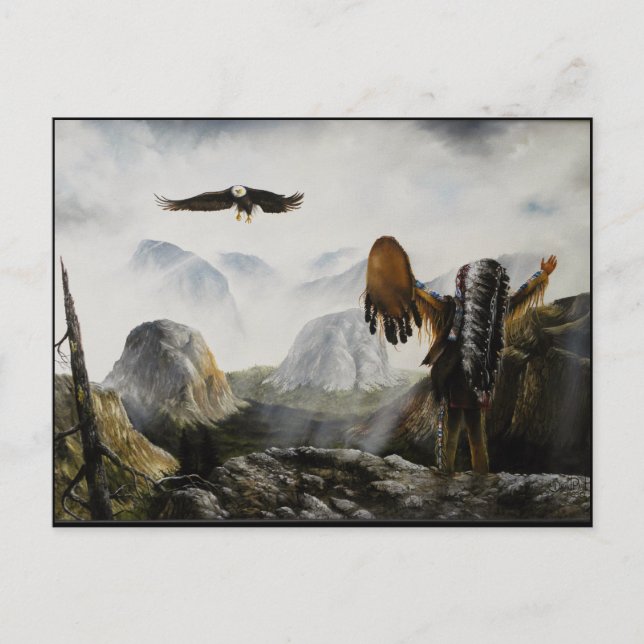 Postal Pintura nativa norteamericana. Amigo de la bienven (Anverso)