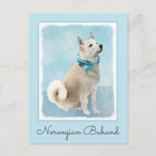 Postal Pintura noruega de Buhund - Arte original de perro
