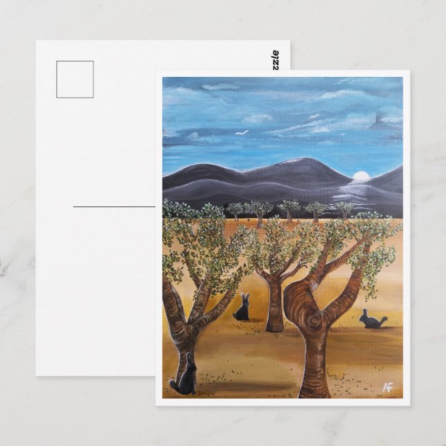 Postal Pintura Olivar de Noche de Alfred Fox (Anverso / Reverso)