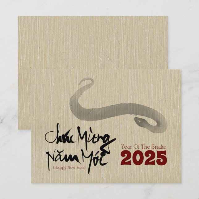 Postal Pintura original 2 Año Nuevo Vietnamita de Serpien (Anverso / Reverso)