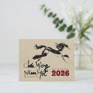 Postal Pintura original Caballo Año Nuevo vietnamita 2026