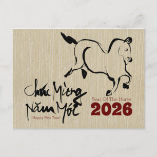 Postal Pintura original Caballo Año Nuevo vietnamita 2026