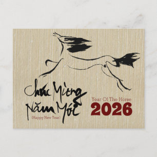 Postal Pintura original Caballo Año Nuevo vietnamita 2026