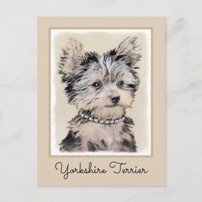 Postal Pintura original de cachorro Yorkshire Terrier Art (Anverso)