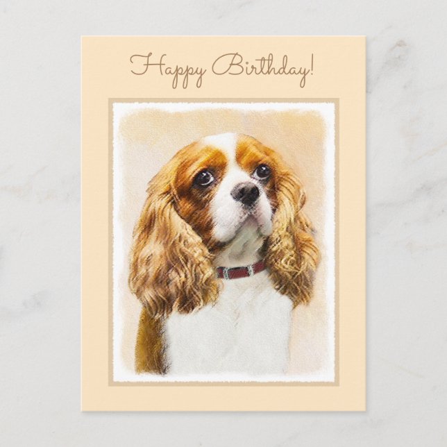 Postal Pintura original de Cavalier King Charles Spaniel (Anverso)