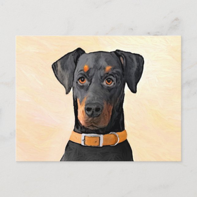 Postal Pintura original de Doberman Pinscher sin cortar (Anverso)