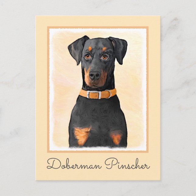 Postal Pintura original de Doberman Pinscher sin cortar (Anverso)