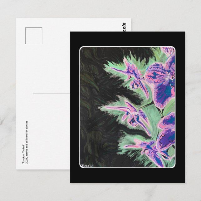 Postal Pintura 'Orquídea Tropical' en una  (Anverso / Reverso)