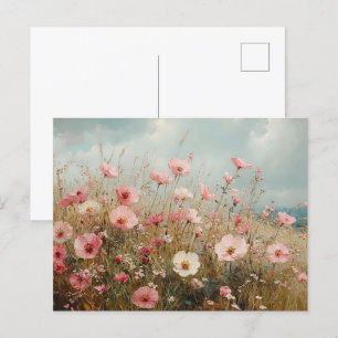 Postal Pintura panorámica de flores silvestres rosas de R