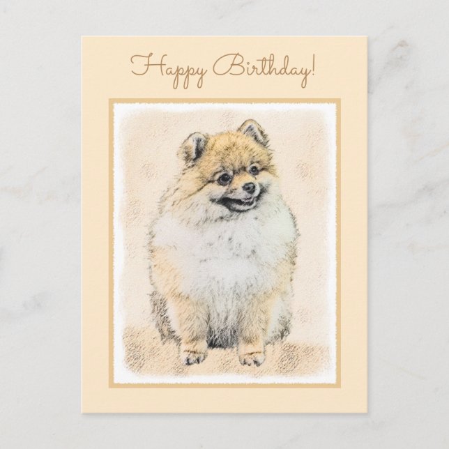 Postal Pintura Pomerania (Naranja) - Arte Perro Original (Anverso)