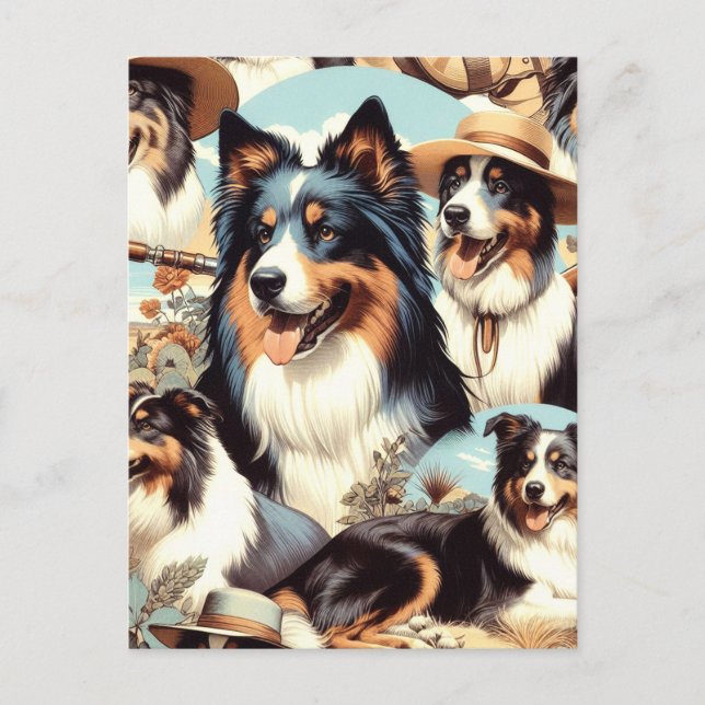 Postal Pintura retro australiana de pastores sin mar (Anverso)