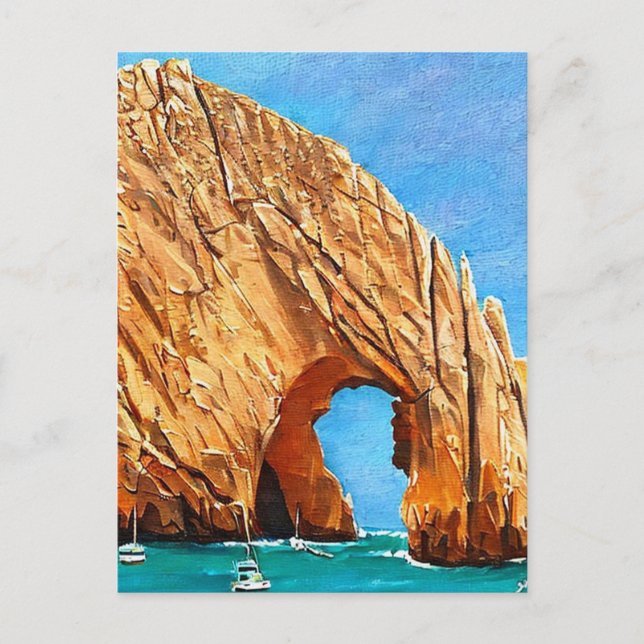 Postal Pintura Retro de Cabo San Lucas México (Anverso)