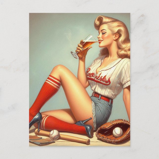 Postal Pintura retro de Chica de béisbol (Anverso)