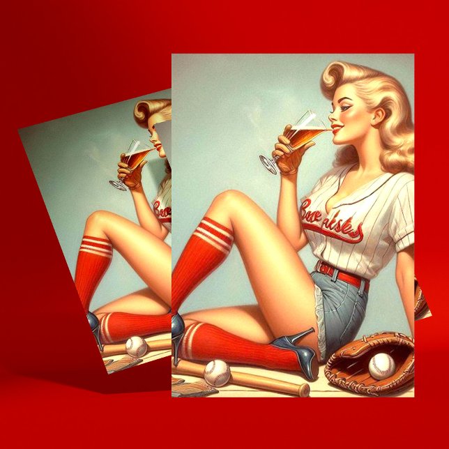 Postal Pintura retro de Chica de béisbol (Subido por el creador)