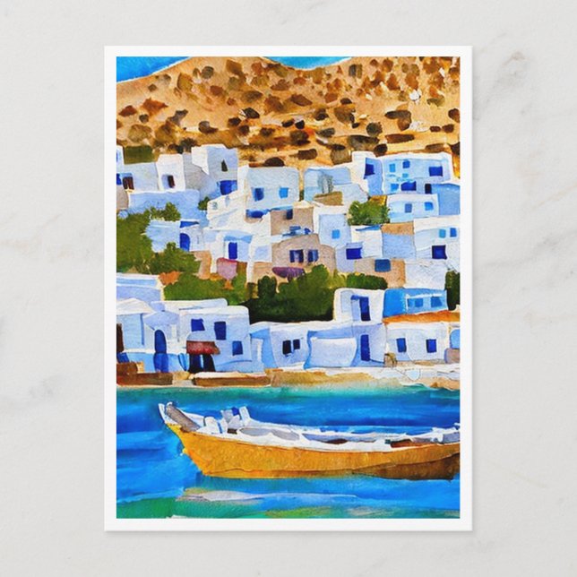 Postal Pintura retro de Naxos Grecia (Anverso)