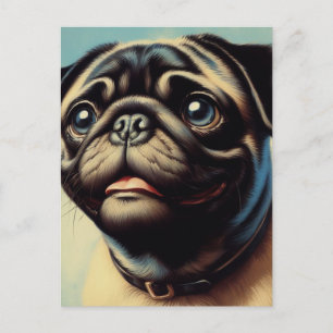 Postal Pintura retro de pug